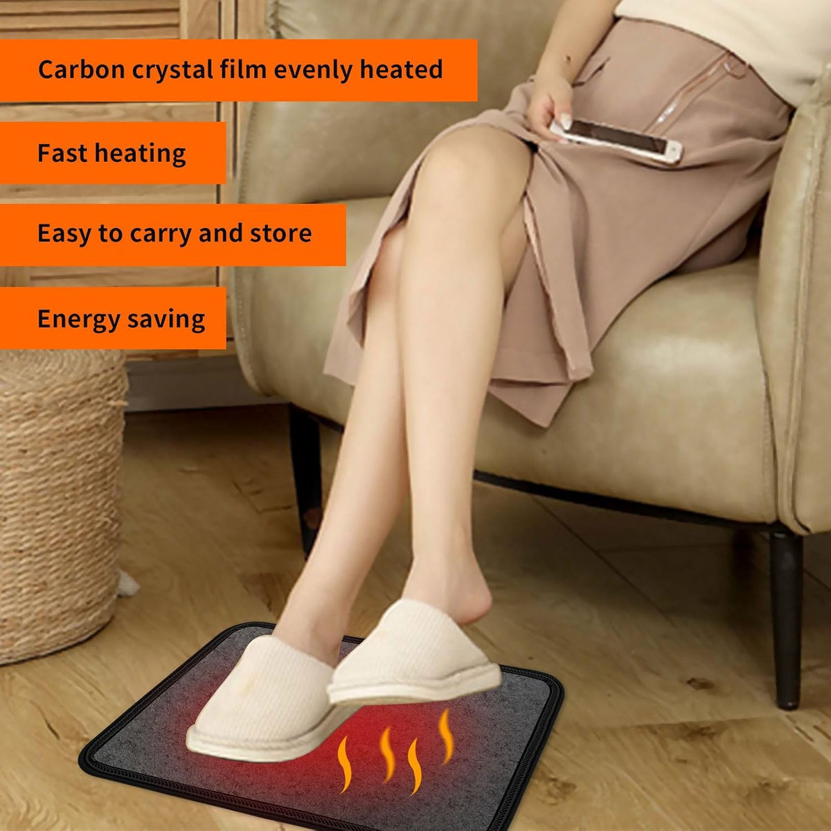 Electric Heated Floor Mats Under Desk, Heated Foot Warmer - 110v Toes Warming Heater for Office and Home(Stone Grain)