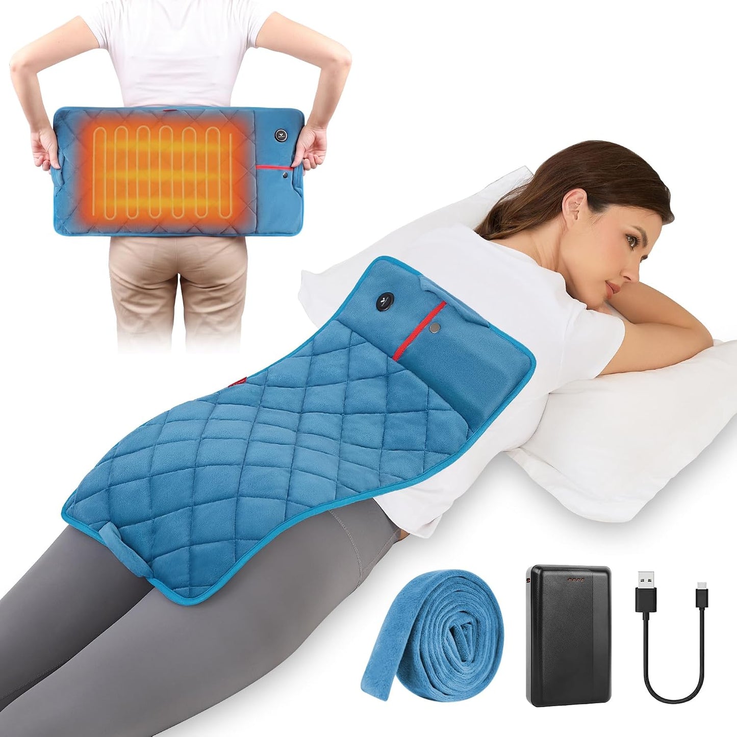 Vofuoti Portable Heating Pad, Cordless Weighted Heating Pads with Battery and 3 Heat Settings, Electric Heated Pad for for Back, Abdomen, Neck & Shoulder, Women Men, 12" x 24" | with 15000mAh Battery and 3 Heat Settings, Electric Heated Pad for Back,
