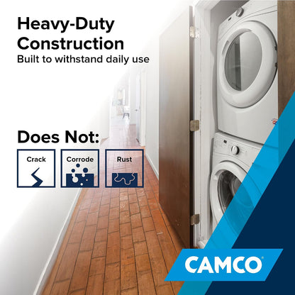 Camco Stackable Washing Machine Drain Pan - Measures 25″ (L) x 27″ (W) ID & 28″ (L) x 30″ (W) x 2 7/16″ (H) OD - Great for Apartment-Sized Washers/Stackable Units - 1"/1.5" PVC Drain Fitting (21006)