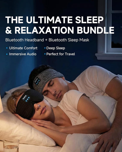 2-Pack Sleep Headphones & 3D Sleep Mask Set, Sleep Headband Headphone & Wireless Eye Mask with Ultra-Thin Speakers for Side Sleepers, Idea for Running, Workout, Insomniac, Travel, Meditation