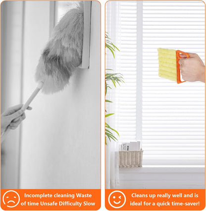 4 Pcs Window Venetian Blind Cleaner Duster Tool Set with 7 Fingers | Washable Microfiber for AC vents, Car Vents, Fans, Louvers. Reusable Design. Includes 4 Extra Cover