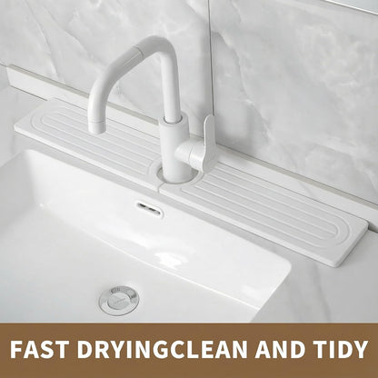 Diatomite Faucet Mat for Kitchen Sink, Quick-Dry Stone-Like Sink Mat, Flat Lay Absorbent Countertop Drying Mat for Faucet Area, Hard Diatomite Mat, Gray, 23.6 x 4 in