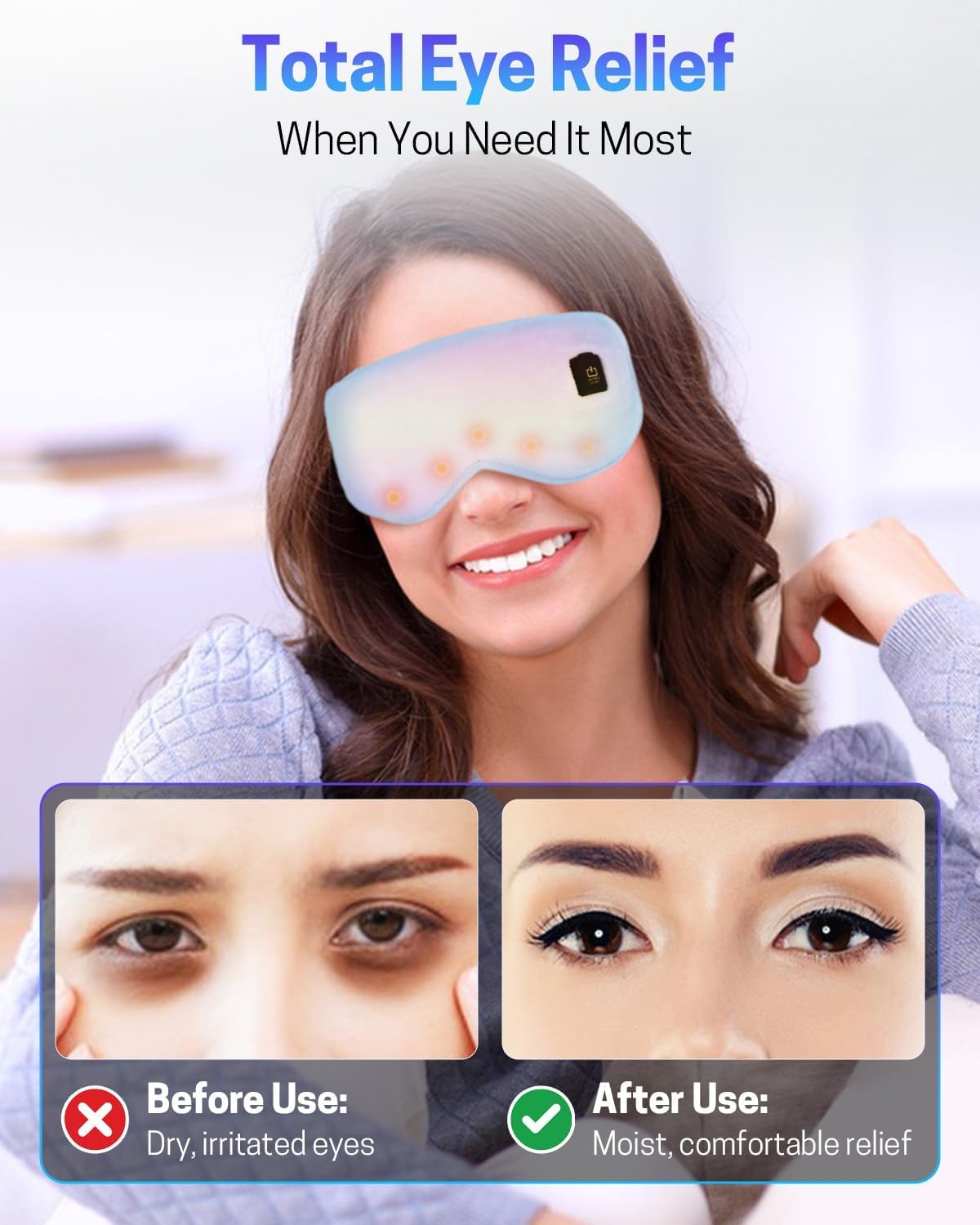 Heated Eye Mask for Dry Eyes, Stye Relief and Improved Sleep - Cordless Rechargeable Warm Compress with Graphene Heating, 3 Temp Settings, Auto Shut-Off, Washable Sleep Mask for Travel