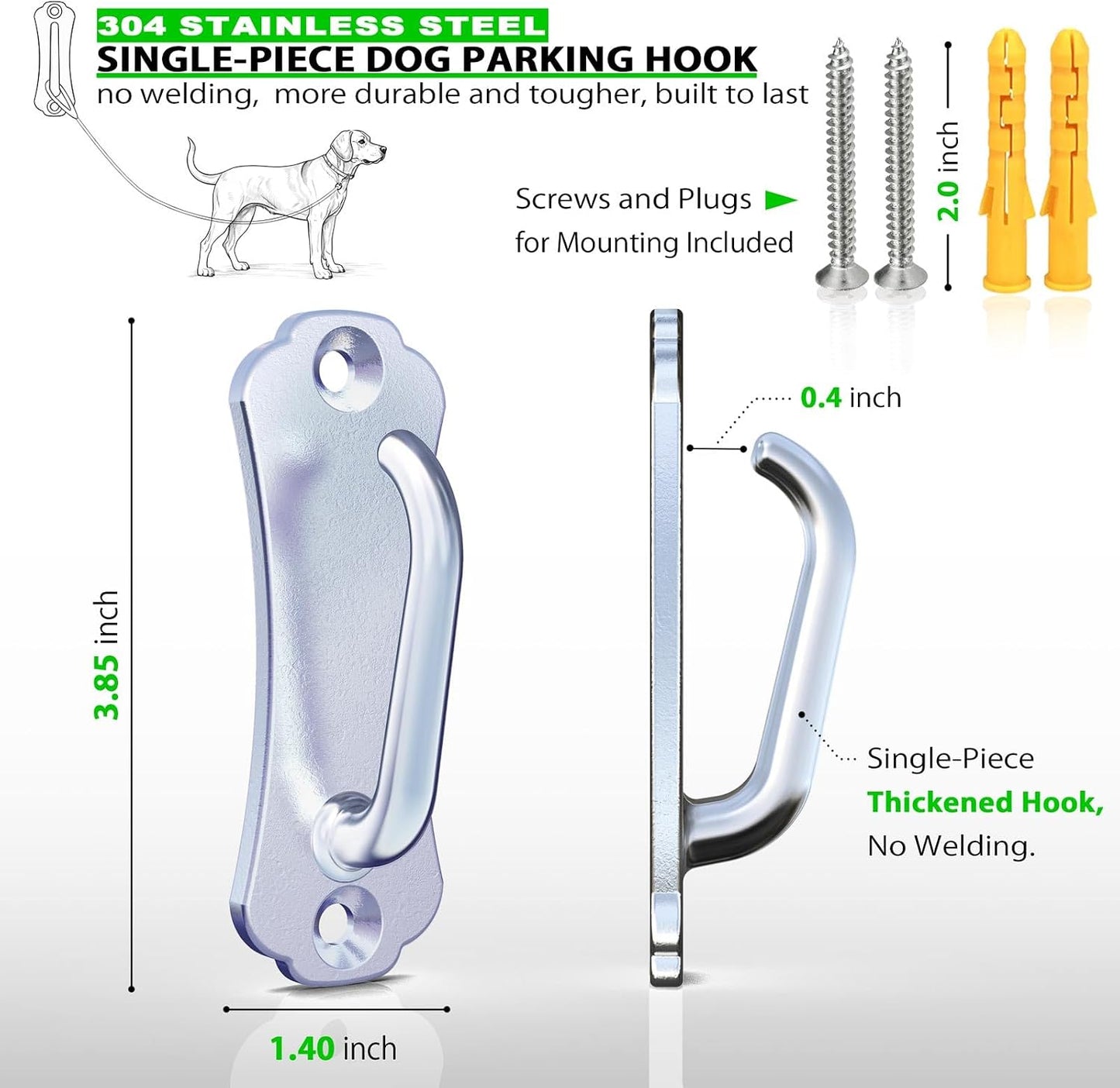 Heavy Duty Stainless Steel Dog Leash Wall Hook,Ultra-Secure Tie Out Anchor for Yard&Home,Anti-Escape Dog Chain Parking Hook,Rust-Proof&Easy to Install