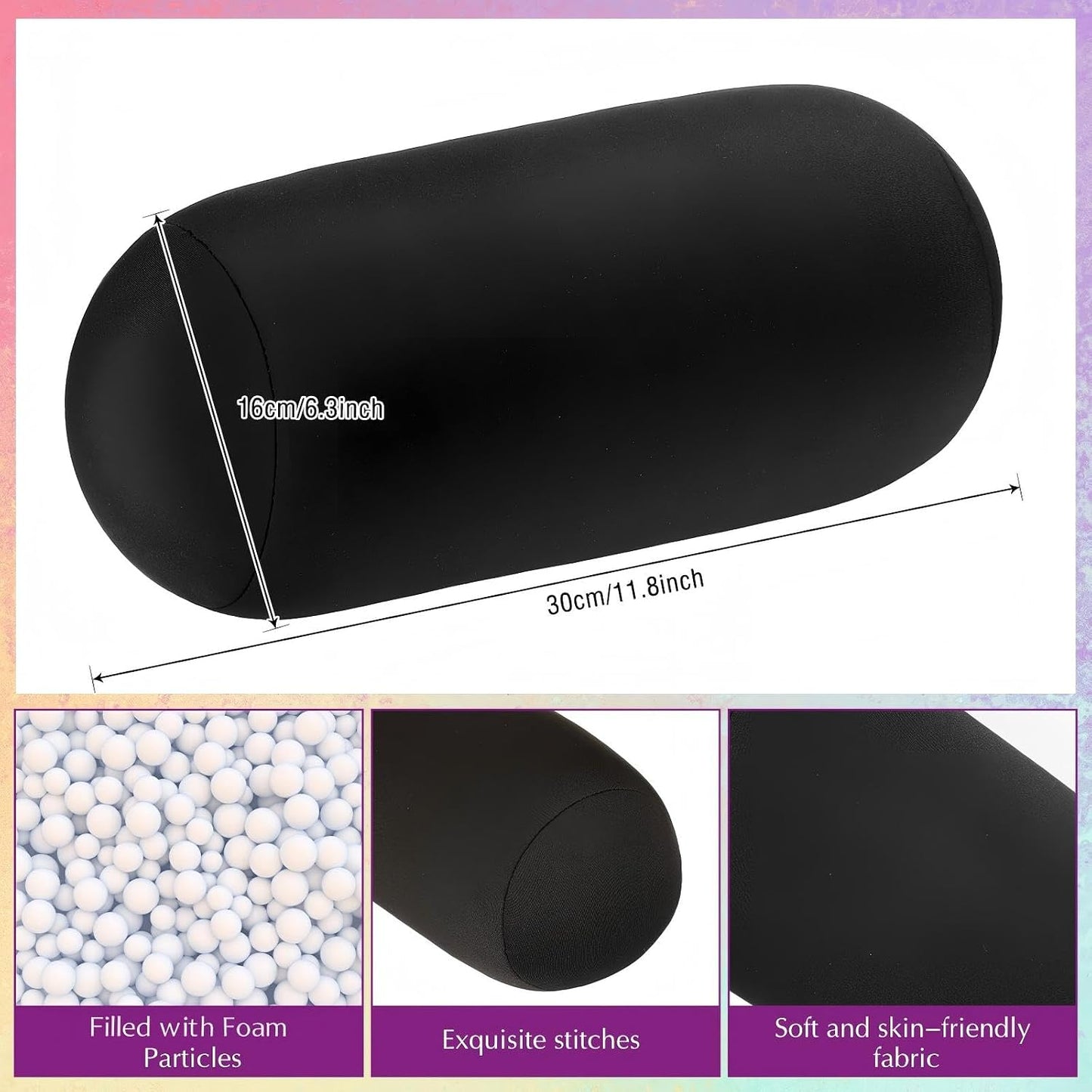 Geelin 2 Pcs Microbead Roll Pillow 11.8 x 6.3 Inch Soft Pillow Bolster Cylindrical Pillow Microbead Pillows for Sleeping Home Travel Neck Head Back Support Rest (Violet, Black)