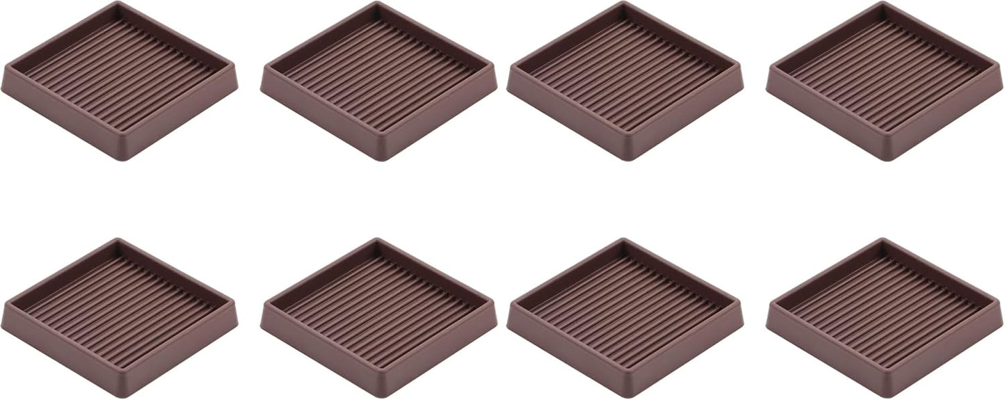 3X3 Square Rubber Caster Cups, Non Slip Furniture Pads - 4 Pack | Anti-Slip Furniture Gripper, Anti Skid Furnitures Feet, Anti Slide Floor Protector for Bed Couch Stoppers, Brown