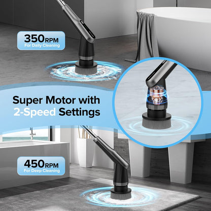 Dreazu Electric Spin Scrubber, 10-in-1 Shower Scrubber & Retractable Long Handle, 44 lbs High-Torque & Variable Speed Shower Cleaning Brush for Bathroom,Toilet, Bathtub, Kitchen, Tile Floors