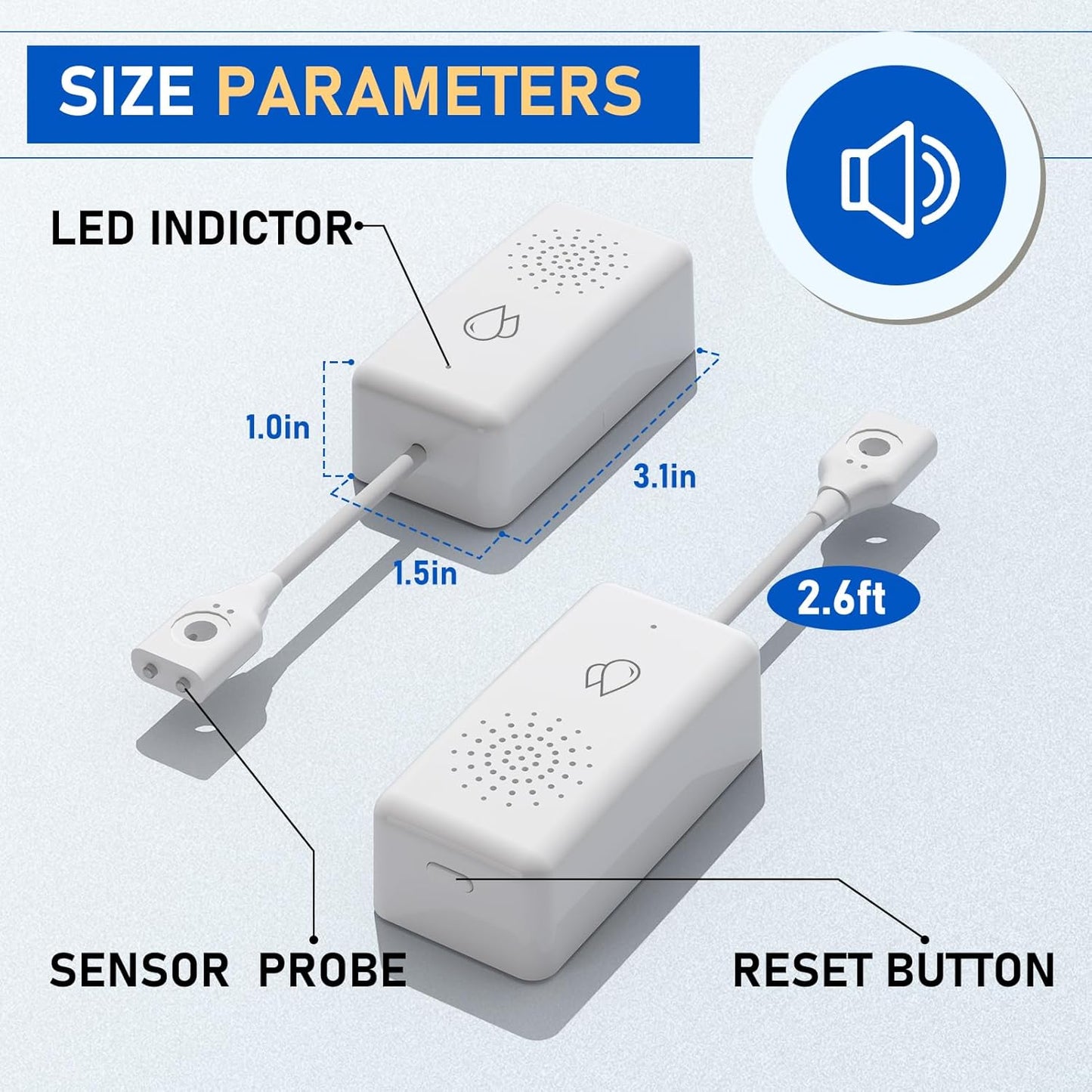 BSEED WiFi Water Leak Detector, Smart Water Sensor with Cable, 85dB Audio/App/SMS/Email Alarm, Rapid Leak Detection for Home, Kitchen, Bathroom, Basement, IP65 Waterproof, No Hub Required,1 Pack