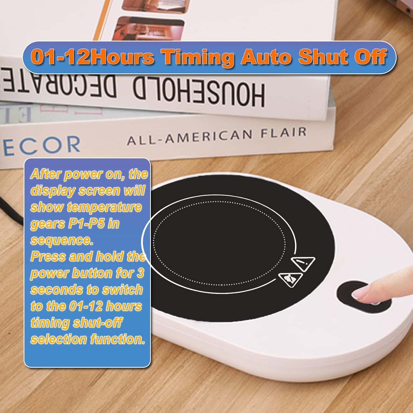 50W Mug/Candle Warmer, Smart Coffee Warmer for Desk, 5 Temp Levels & 1-12H Timing Auto Shut Off, Enlarged Heating Plate Suitable for Most Cups, Gift for Your Friends and Family