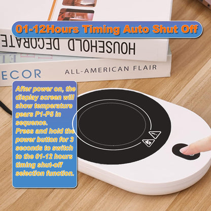 50W Mug/Candle Warmer, Smart Coffee Warmer for Desk, 5 Temp Levels & 1-12H Timing Auto Shut Off, Enlarged Heating Plate Suitable for Most Cups, Gift for Your Friends and Family