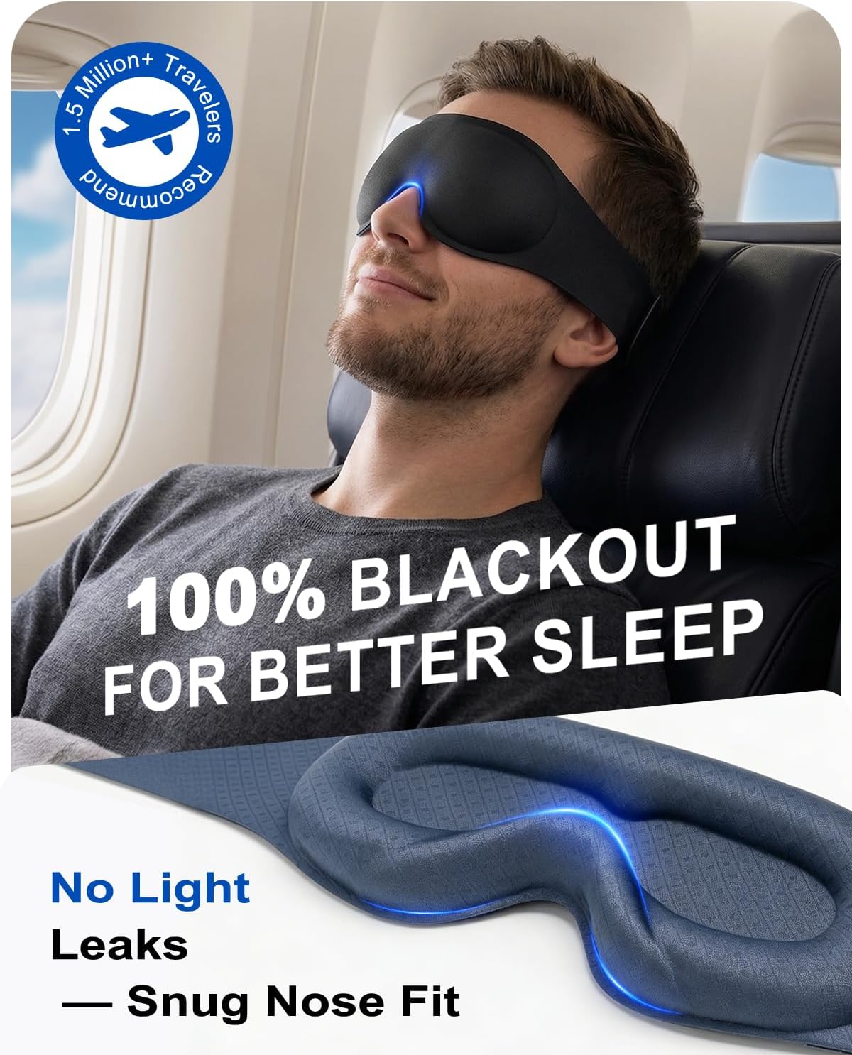 Weighted Eye Mask for Sleeping, 100% Blackout Sleep Mask for Women and Men | Deep 3D Contoured for Lash Extensions, Zero Eye Pressure, Memory Foam, Adjustable Strap for Airplane Travel and Meditation