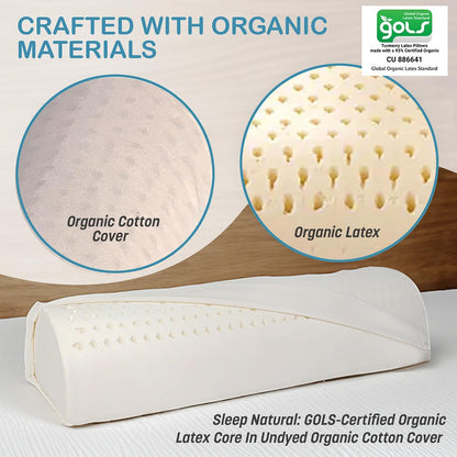 Turmerry Green Natural Organic Latex Half Moon Knee Pillow for Sleeping on Back - GOLS Certified Organic Latex Foam - Medium Firmness - Bolster Body Pillow - Ideal Under The Knee Pillows for Sleeping
