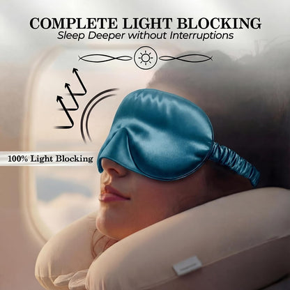 SLEEP SANCTUARY 100% Pure Mulberry Silk Sleep Mask - 22 Momme Light Blocking 3D Contour Silk Eye Mask for Sleeping - Secure Fit for Side Sleepers, Women & Men - Cloud Soft (Misty Blue)