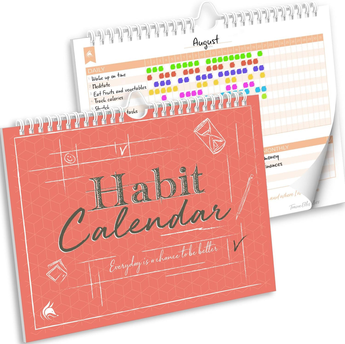 Clever Fox Habit Tracker Calendar, 24-Month Daily Goal Journal Black