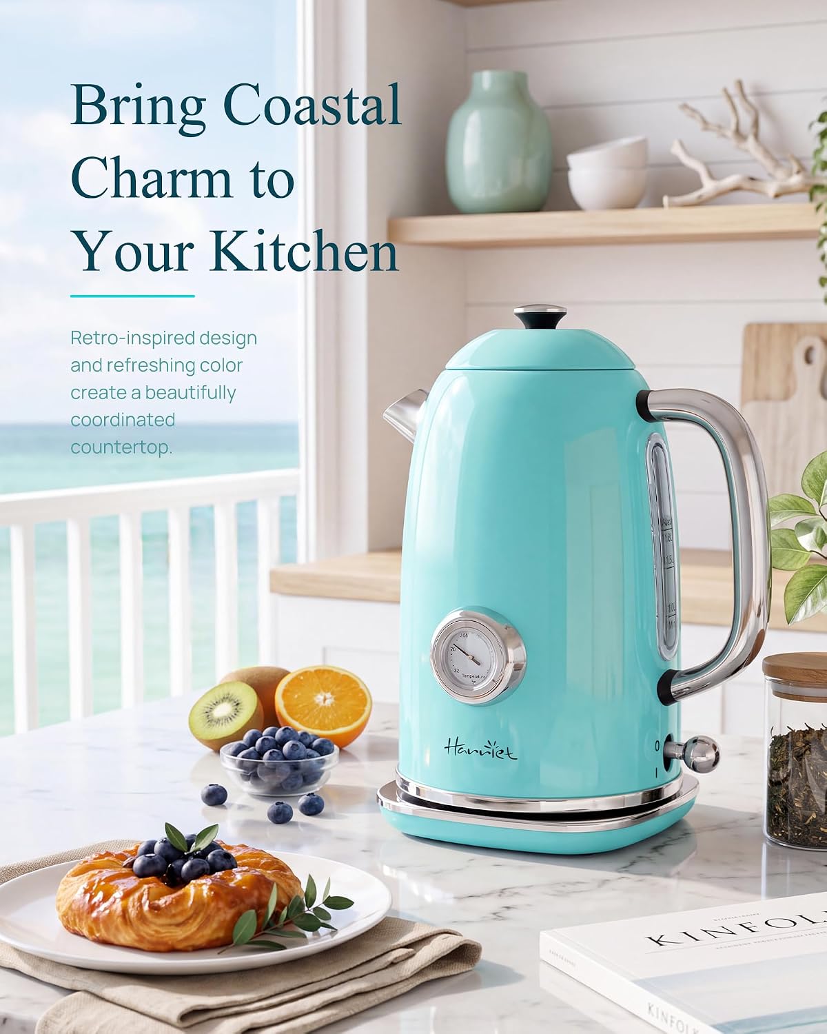 Harriet 61 oz Electric Kettle with Thermometer, Hot Water Pot, Retro