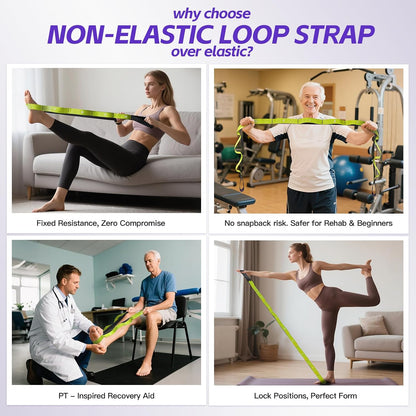 Non Elastic Stretching Strap with Loops - Yoga Straps for Physical Therapy, Durable Stretch Bands for Exercise, Flexibility Training, Hamstring & Leg Stretcher, Yoga/Pilates/Gymnastics