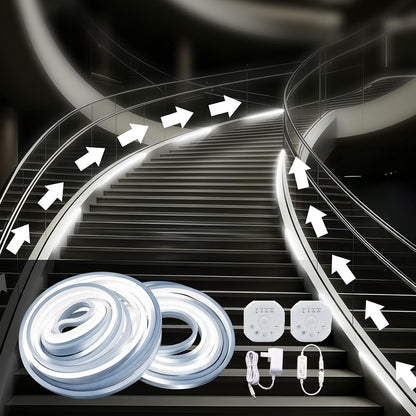 Motion Sensor LED Strip Lights - Chasing Effect Auto ON/Off for Stairs, Bedroom, Under Cabinet - 16.4ft White, Intelligent Motion Sensor Stair Lights