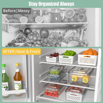 Anysig 5 Pack Fridge Fruit Storage Containers with Colander & Handle Lids | Airtight Fruit Containers for Fridge, Refrigerator Organizers and Storage, Dishwasher Safe, Keep Berry Fruit Fresh Longer