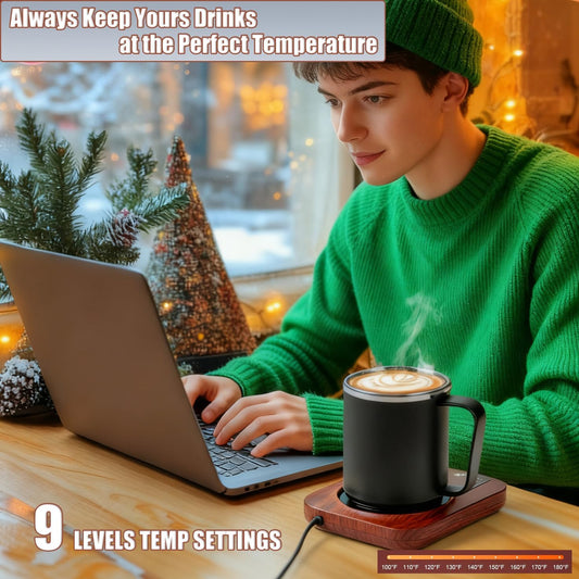 Mug Warmer, Coffee Mug Warmer, 2-12Hrs Auto Shut Off | Coffee Mug Warmer for Desk with Temperature Display, Ideal for Coffee, Tea, Milk and Cocoa (Wood)