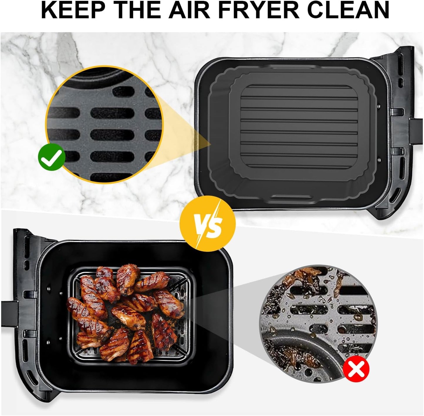 Silicone Air Fryer Liners 2 Pack, Reusable Liners Compatible for Ninja Foodi DZ201, DZ401, DZ550, COSORI, Chefman, Instant Air Fryer, and 6-in-1 8-10QT Air Fryer Baskets