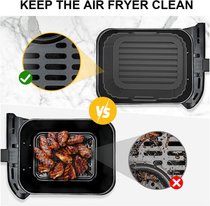 Silicone Air Fryer Liners 2 Pack, Reusable Liners Compatible for Ninja Foodi DZ201, DZ401, DZ550, COSORI, Chefman, Instant Air Fryer, and 6-in-1 8-10QT Air Fryer Baskets