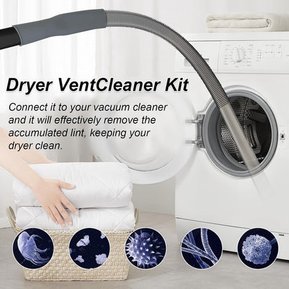Upgraded Dryer Vent Cleaner Kit: Universal Vacuum Hose Attachment for Lint Removal Fits All Vacuums Cleaner Dryer Cleaning Tools for Clogged Ducts (Blue)