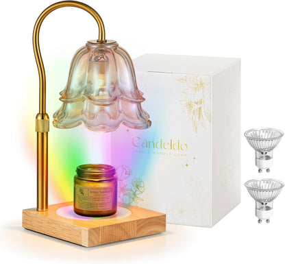 Candeldo Candle Warmer Lamp with Timer, Gold Flower Glass Shade