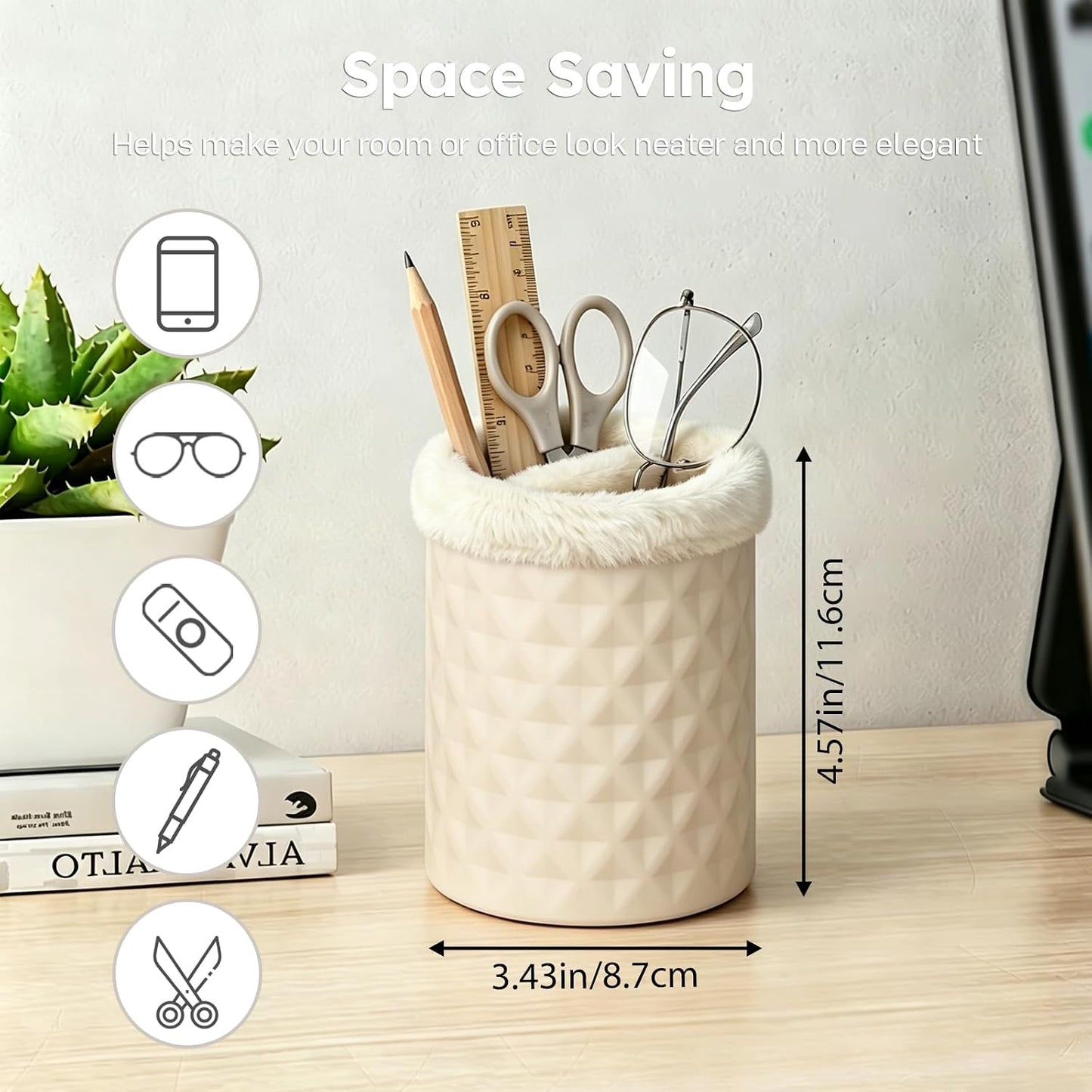 Double Glasses Holder, Silicone Plush Lined Eyeglass Holder Stand | 2 Compartments Anti-scratch Eye-glasses Case Storage Organizer for Nightstand, Desk, Table, Office, White