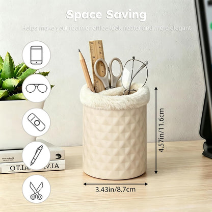Double Glasses Holder, Silicone Plush Lined Eyeglass Holder Stand | 2 Compartments Anti-scratch Eye-glasses Case Storage Organizer for Nightstand, Desk, Table, Office, White