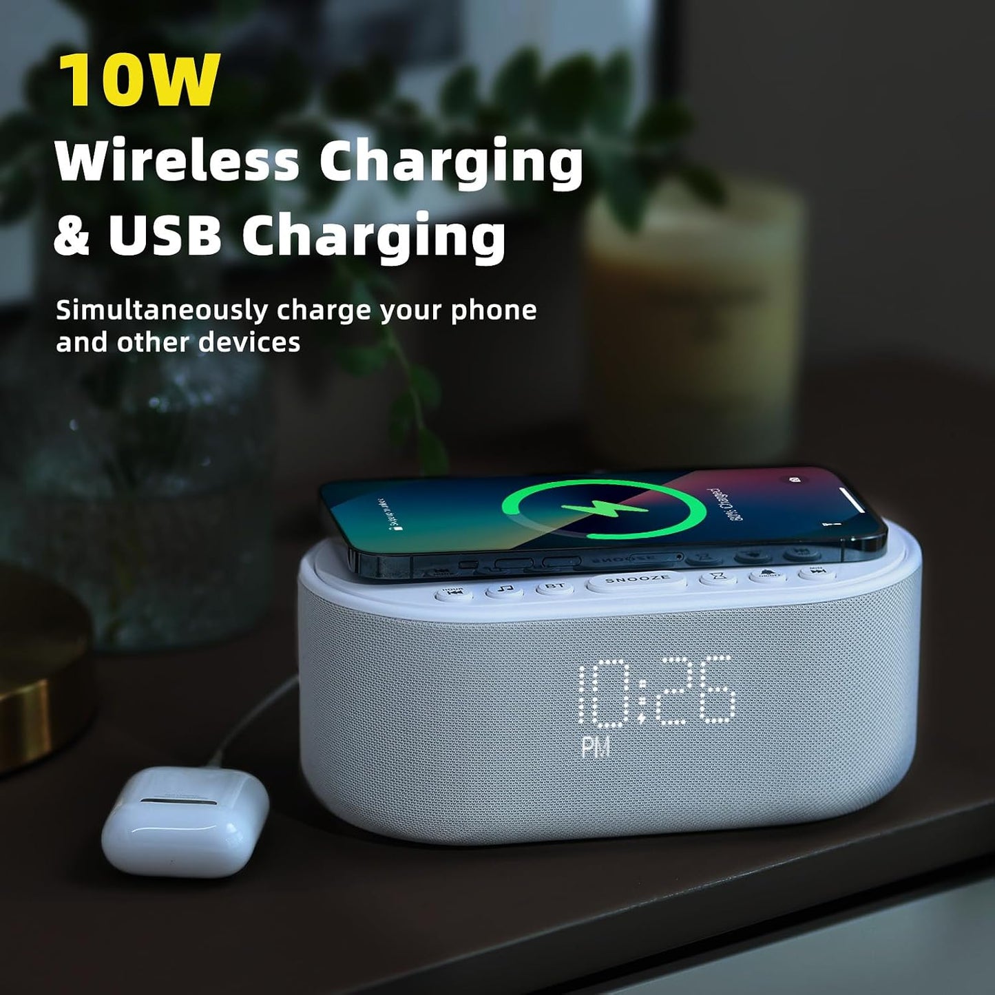 Odokee Sound Machine Alarm Clock for Bedrooms with Wireless Charging - Putty