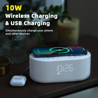 Odokee Sound Machine Alarm Clock for Bedrooms with Wireless Charging - Putty