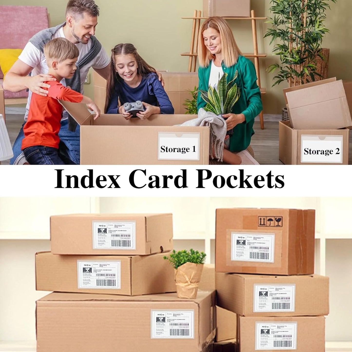 36 Pack 3" x 5" Adhesive Index Card Holders Clear PVC Label Holders | Top-loading label pockets, removable adhesive, clear PVC, for bins, shelves, totes, library and office use
