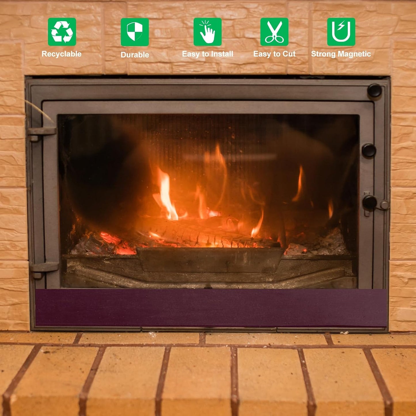 PATIKIL 40" x 4" Magnetic Fireplace Draft Stopper, 4 Pcs Fireplace Vent Cover Indoor Chimney Draft Blocker to Block Cold Air Prevent Heat Loss, Black Brown