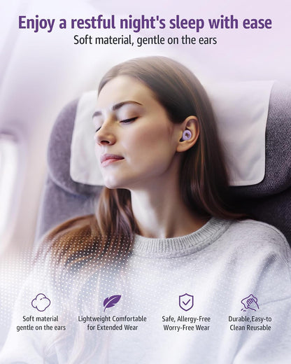 Ear Plugs Noise Cancelling for Sleeping: 45dB Earplugs with 8 Eartips & Ultra-Soft Silicone - Reusable Earbuds for Concerts, Travel, Snoring, Side Sleepers