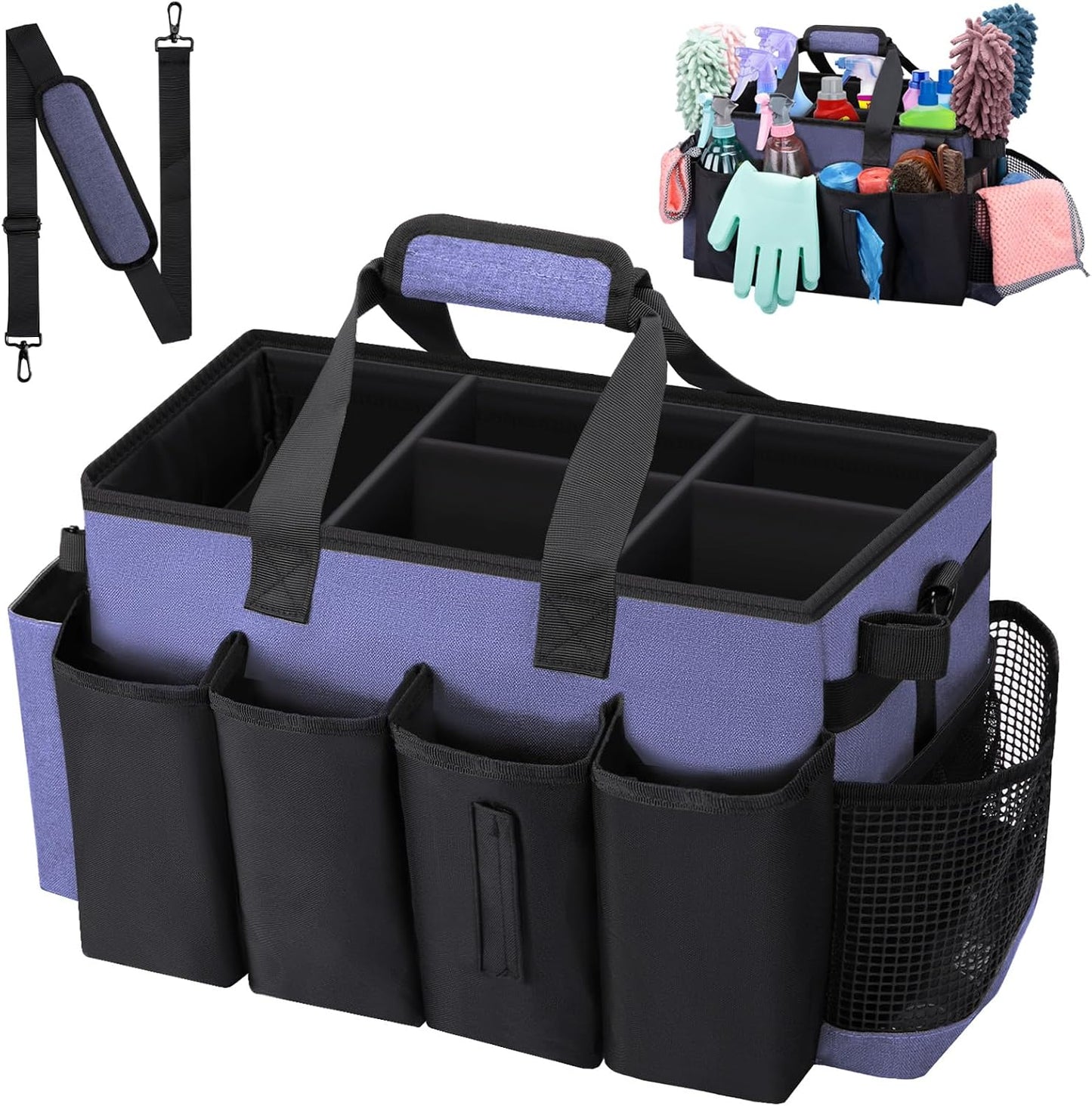 Wearable Large Cleaning Caddy Bag for Housekeepers (Black&Gray) | Cleaning Supplies Organizer with Adjustable Shoulder, Waist & Handle Straps, Detailing Bag for Kitchen Supplies