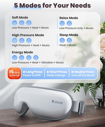 latumab Eye Massager with Heat & Bluetooth Music, FSA Eligible HSA
