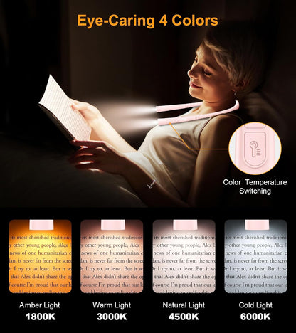 Gritin Book Light, Eye Caring 4-Color&5-Brightness Neck Light Reading Light | Stepless Dimming, 30-min Timer, 80+ Hrs Runtime, Bendable Round Neck Design, Lightweight for Reading, Knitting, Repairing