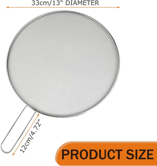 2-Pack Splatter Guard, 13 in Stainless Steel Grease Splatter Screen - Oil-Resistant Mesh for Fry Pan, Suitable for Most Cookware, Kitchen Essential