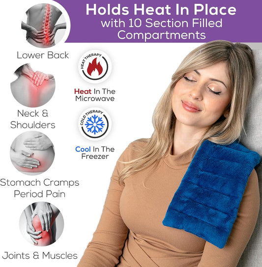 Microwavable Heating Pad for Neck & Shoulders - 6x16, Gray - Flaxseed Heat Pack - Weighted Hot & Cold Therapy Compress Wrap for Pain Relief, Menstrual Cramps, Sore Muscles