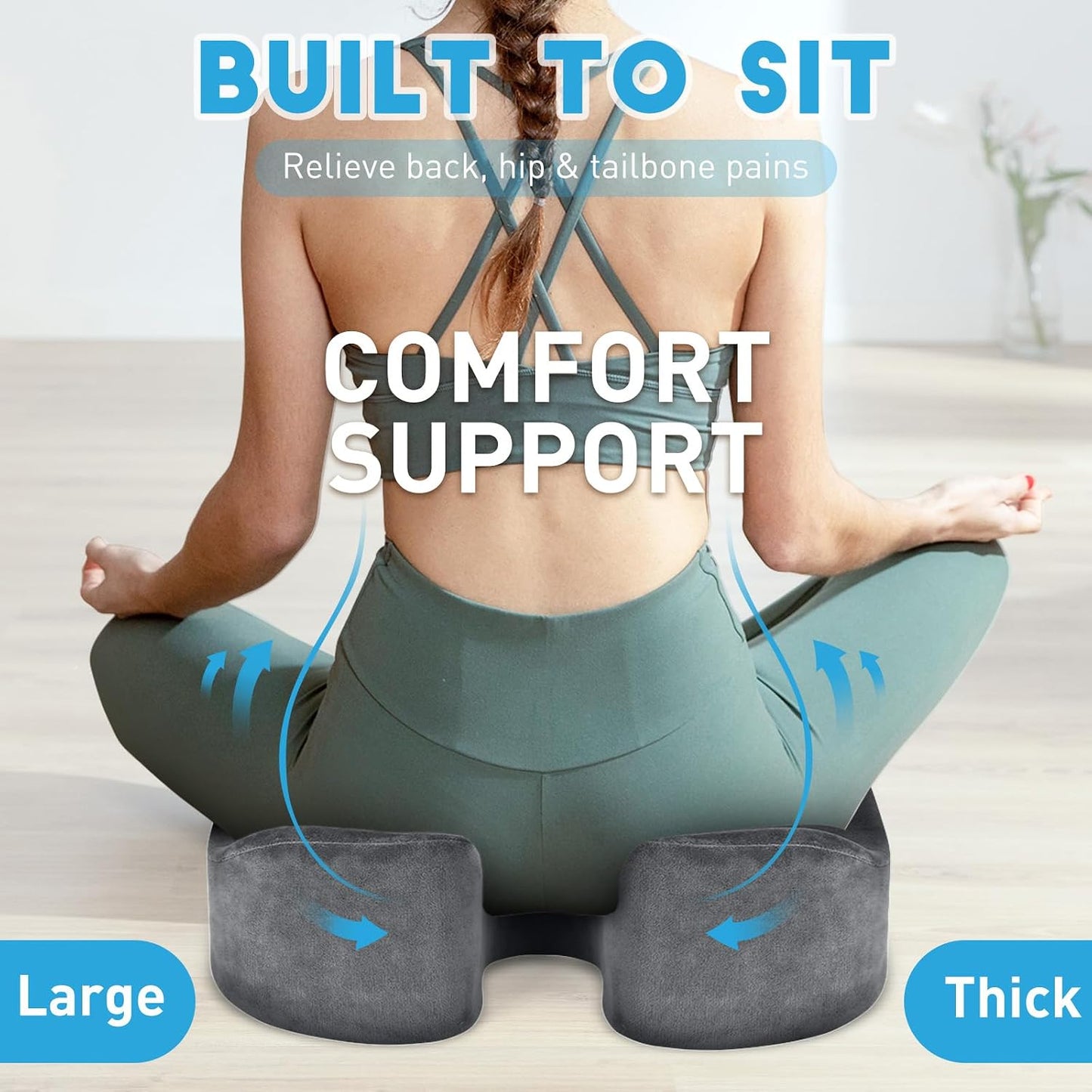 BlissTrends Memory Foam Seat Cushion for Office Chair & Car Seat, Black | 4.7in Ergonomic Tailbone & Sciatica Support with Removable Velvet Cover for Pressure Relief and Long Sitting Comfort