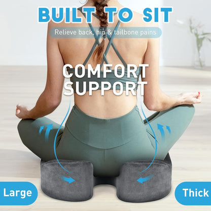BlissTrends Memory Foam Seat Cushion for Office Chair & Car Seat, Black | 4.7in Ergonomic Tailbone & Sciatica Support with Removable Velvet Cover for Pressure Relief and Long Sitting Comfort