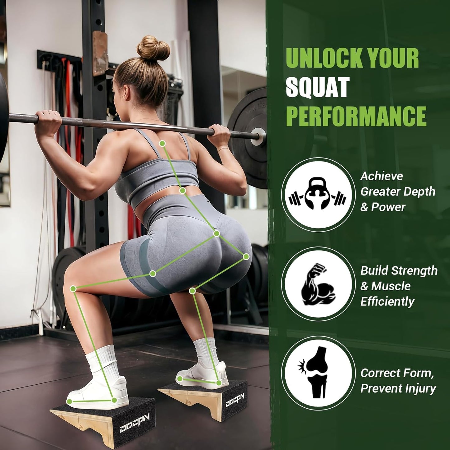 Squat Wedge Block, 1800 LBS Capacity, Wooden Squat Wedge for Heel Elevation | Storage Bag & Training Poster, 2-Pack Non-Slip Slant Board for Gym Squats to Improve Ankle Mobility, Balance & Weightlifting