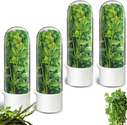 Herb Saver for Refrigerator, Herb Saver Pod Cilantro Containers for Refrigerator, Fresh Herb Keeper for Cilantro, Parsley, Asparagus, Mint, Keeps Greens Vegetables for 2-3 Weeks (Herb Keeper 2Pack)