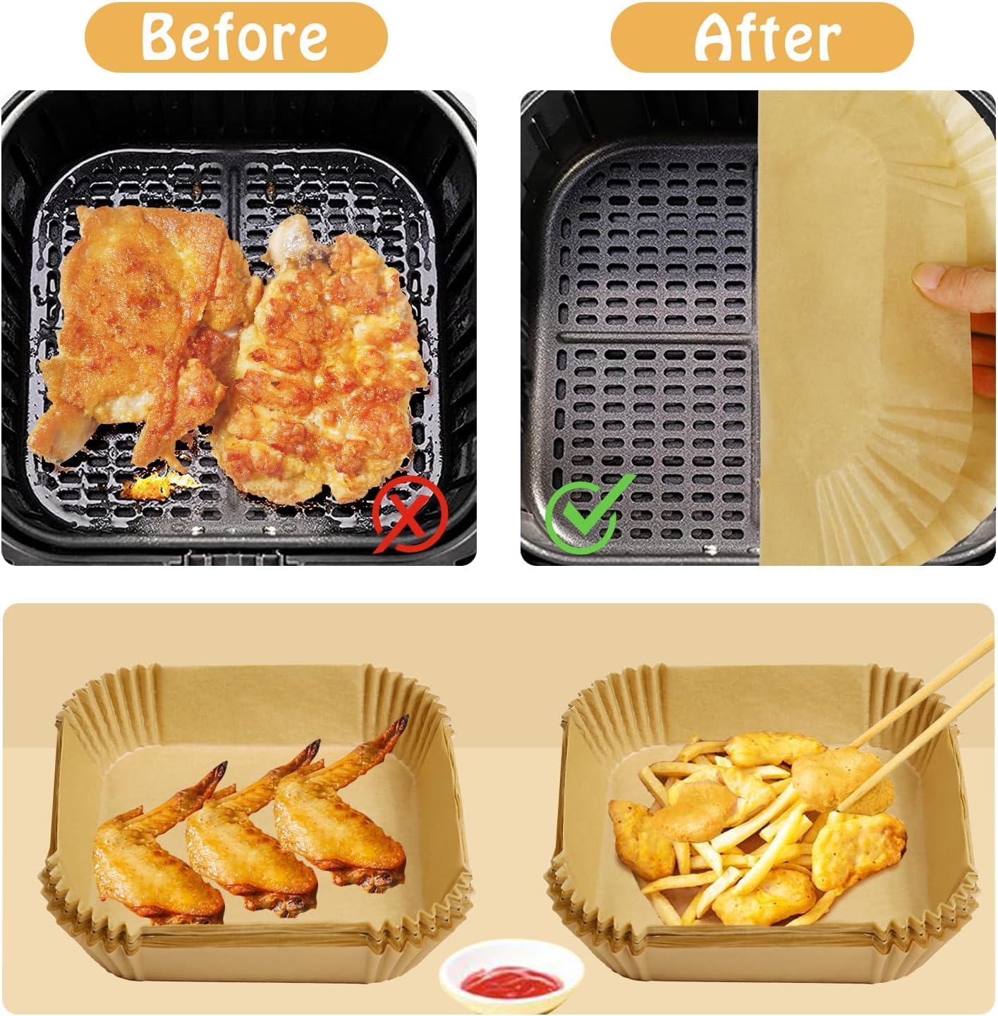 130 Pcs Disposable Mini Air Fryer Liners for COSORI 2.1 Qt Air Fryer | Small Air Fryer Liners, Pre-Cut and Ready to Use Upon Receipt, Food-Grade Safe, Heat to 430°F, Non-Stick