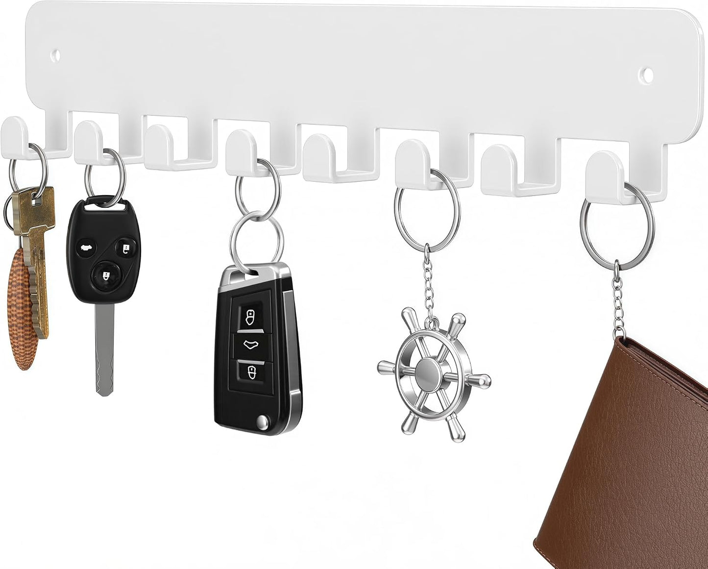 pickpiff Key Holder Wall Mount, Adhesive Key Rack with 8 Hooks Hanger for Car Key Ring, Metal Key Chain Organizer, Black 1 Pack