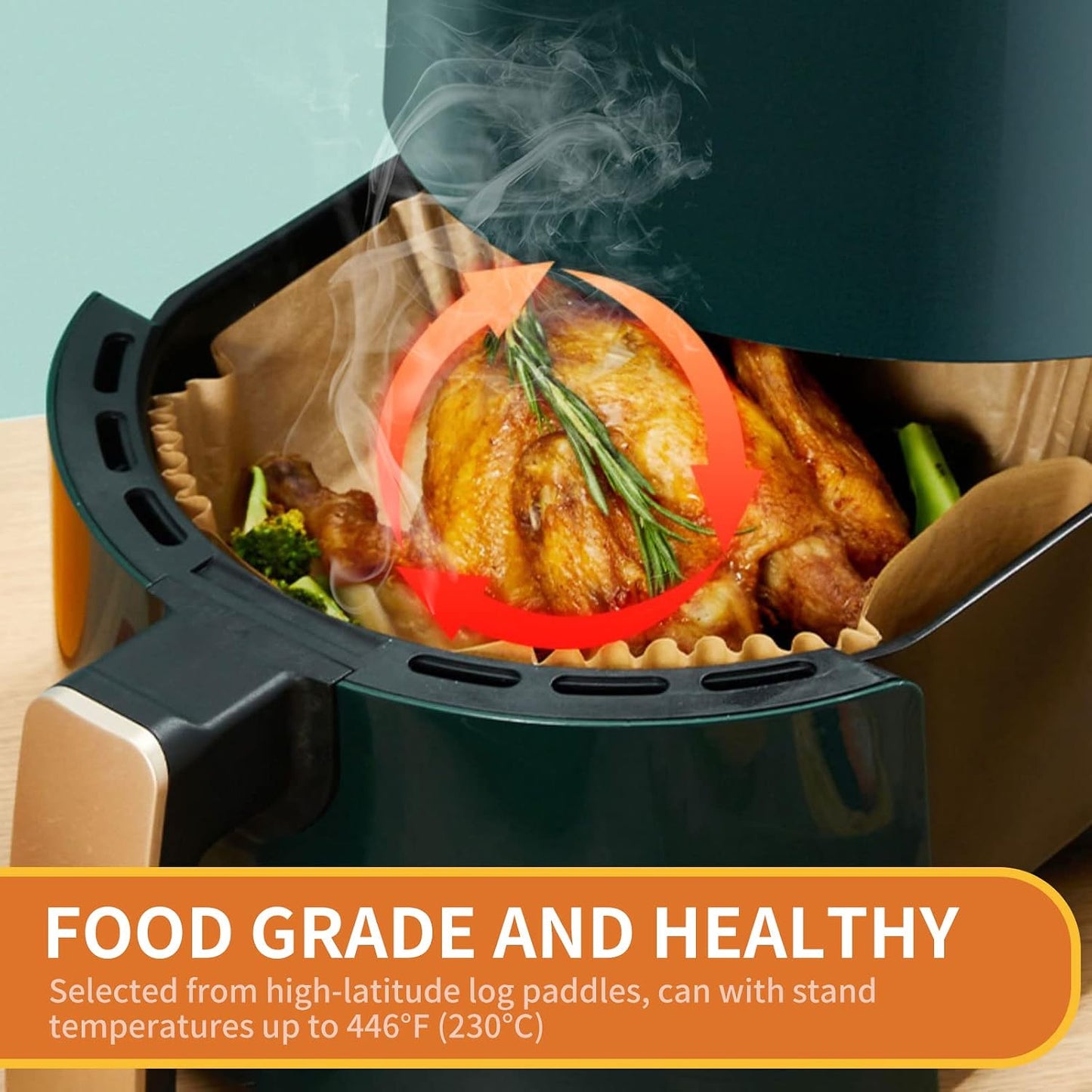 Air Fryer Liners Disposable Paper,100Pcs Parchment Paper Liners,Non Stick Airfryer Paper Liners,Food Grade Air Fryer Accessories WaterProof OilProof for Microwave Oven Steamer 6.3inch Square
