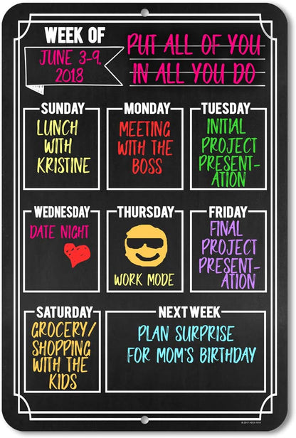 Chalkboard Style Weekly Food Menu Board Kitchen HDG-1018 | 12 x 18 Inch Aluminum Weekly Menu Planner, Reusable Meal Planning Board for Kitchen & Family Organization