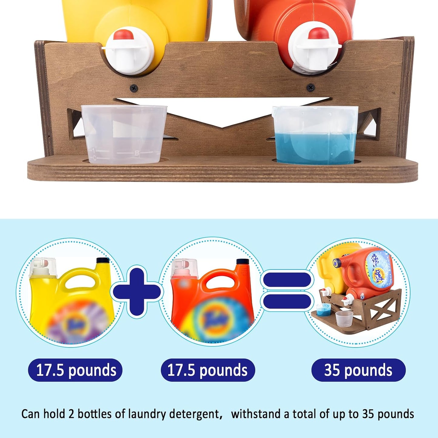 Laundry Detergent Holder,Can Hold 2 Bottles of Laundry Detergent,Holds up to 35 lbs.Wooden,Retro,Honourable (material:plywood)