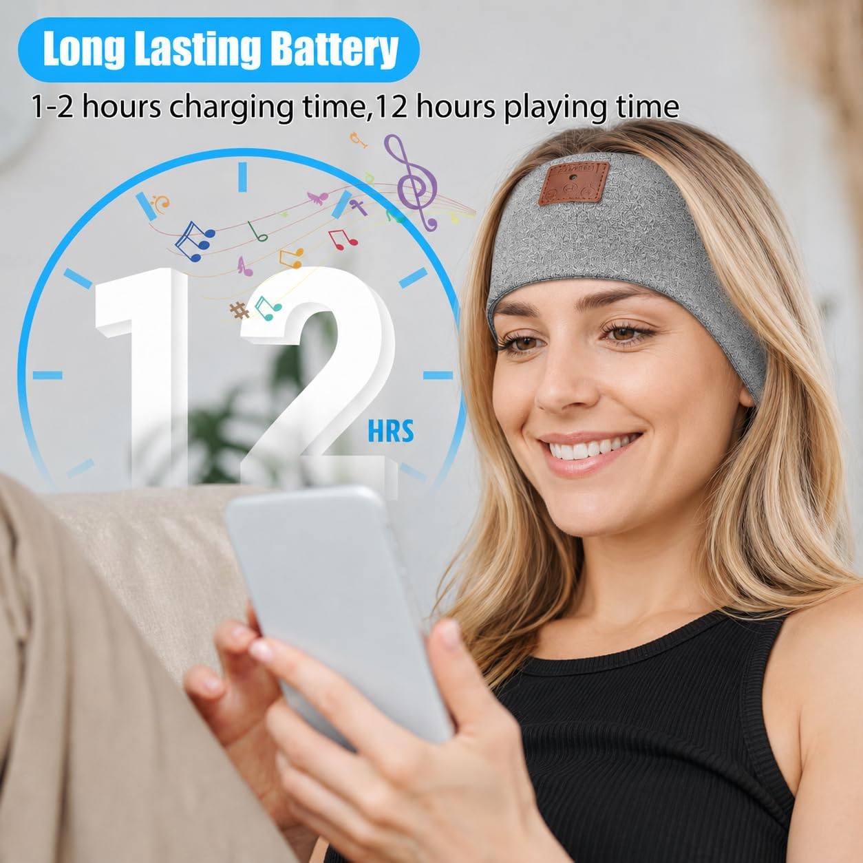 2-Pack Sleeping Headphones Wireless Bluetooth 5.4, Headband Headphones with Ultra-Thin Speakers, Bluetooth Headband for Side Sleepers, Running, Workout, Insomniac, Travel, Meditation（Black&Grey）