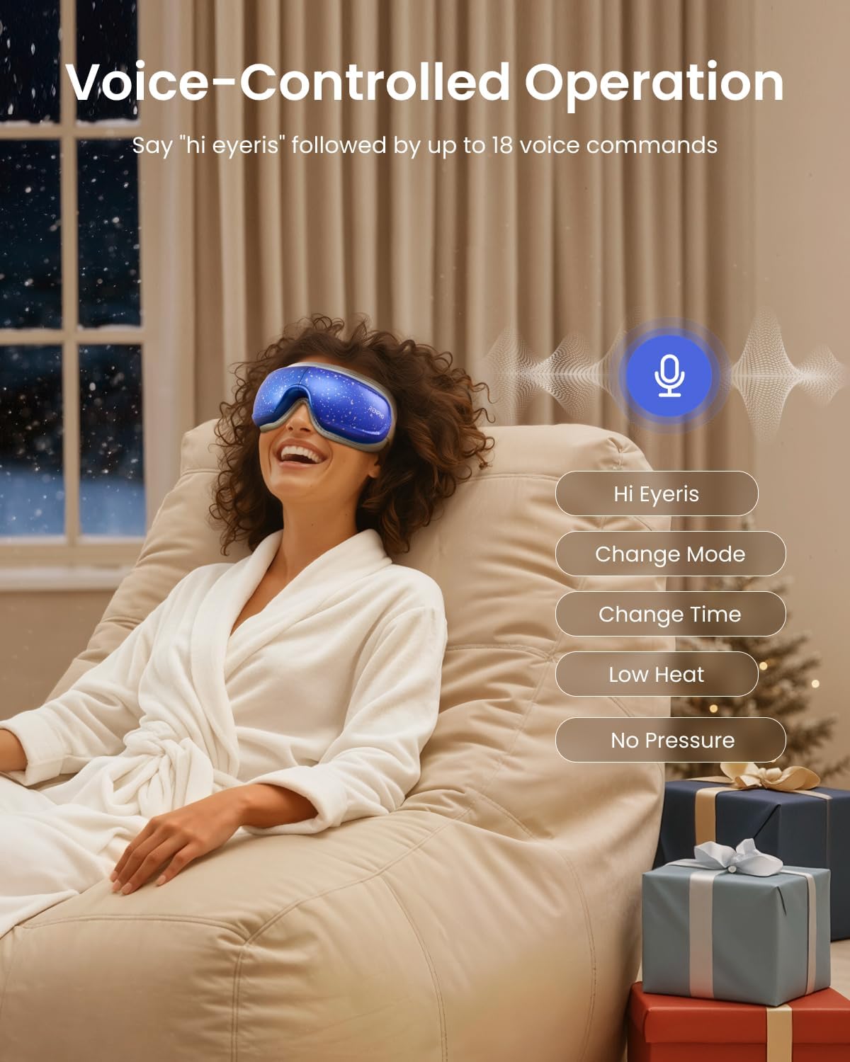 RENPHO Eyeris 3 Eye Massager with Heat and Cooling, Massaging Eye Mask | Voice Control, Vibration & Compression Massager for Dry Eyes & Head Tension, FSA Eligible HSA, Gifts for Women & Men
